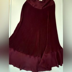 High waist pleated wine long skirt